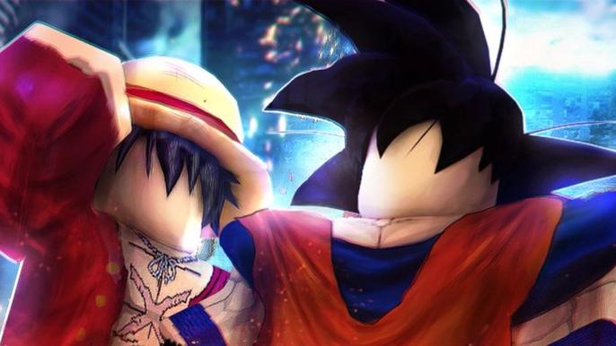 Goku and Luffy in Omega Tower Defense Simulator.