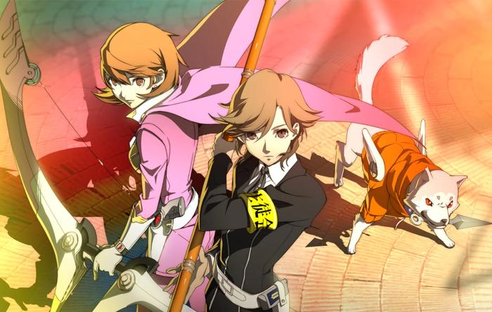 Persona 4 Arena Ultimax Art - Yukari (left), Ken (middle) and the dog, Koromaru (right) poised for battle.