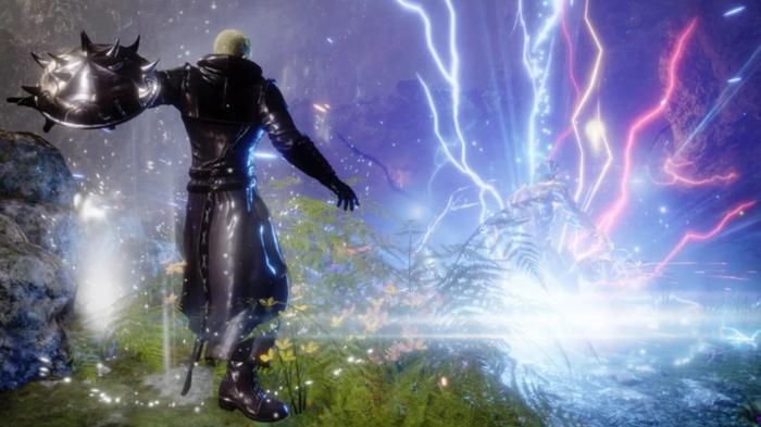 Stranger of Paradise Final Fantasy Origin Jack using an elemental lightning attack against enemy