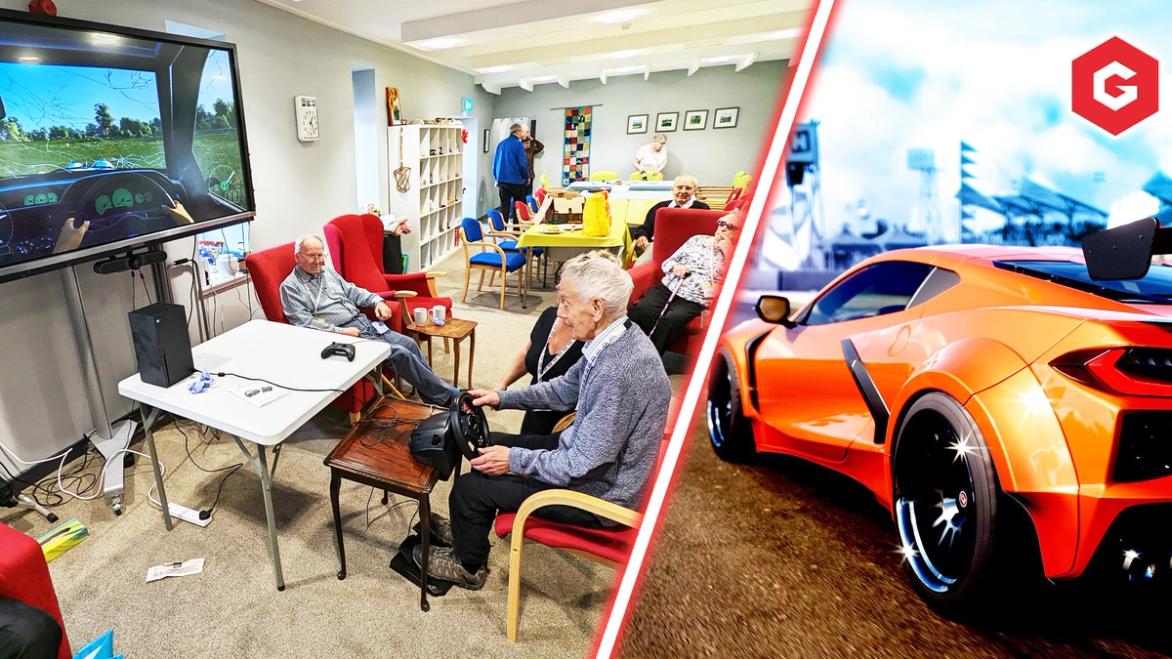 An image of some dementia sufferers playing Forza.
