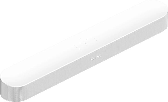 Sonos Beam 2, product image of a white soundbar with plastic grille