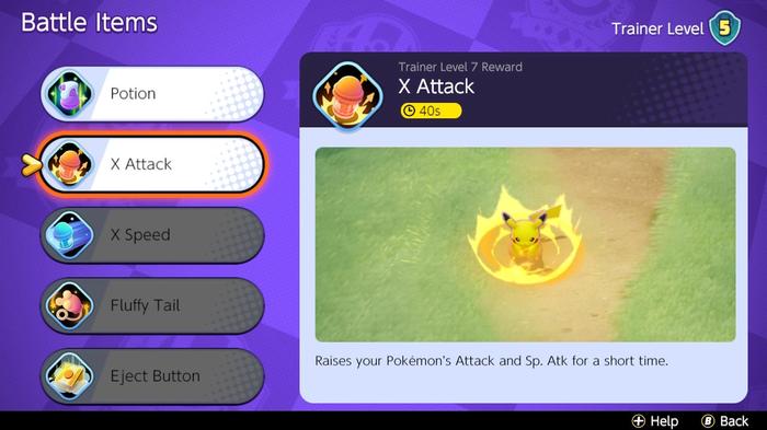 Selecting a Battle Item in Pokémon Unite.
