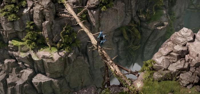 A character crosses a gap using a fallen tree in Lost Ark