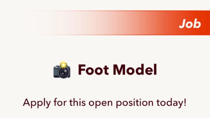 Screenshot from BitLife, showing the character applying for the Foot Model role