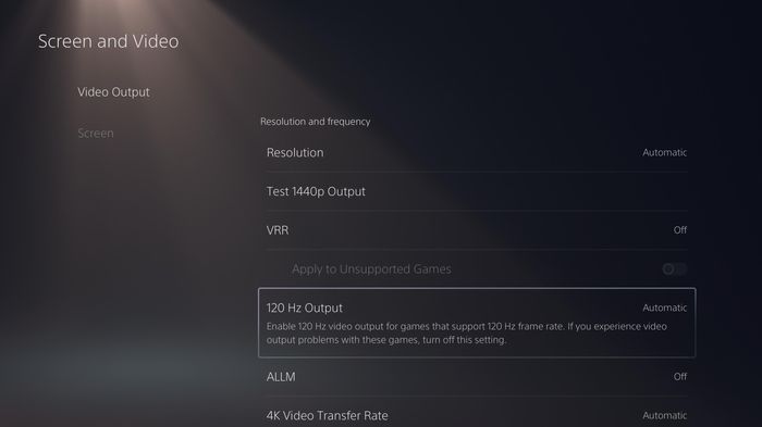 Image of the PS5 System Settings menu