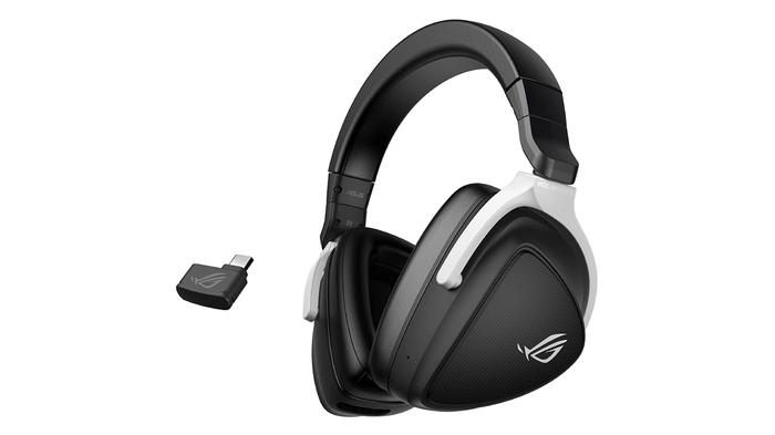 Best gift ideas for racing games - ASUS ROG Delta S product image of a black and white wireless headset.