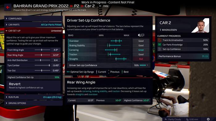 F1 Manager 2022 practice driver setup confidence