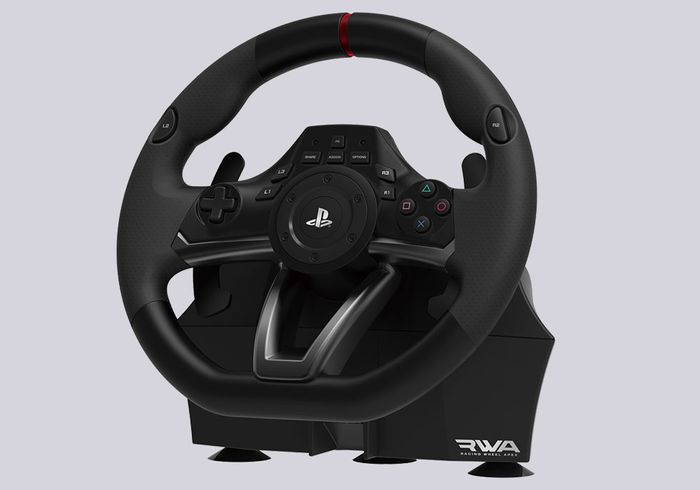 Best wheel for F1 2022 Hori product image of a black wheel with the Playstation logo in the centre.