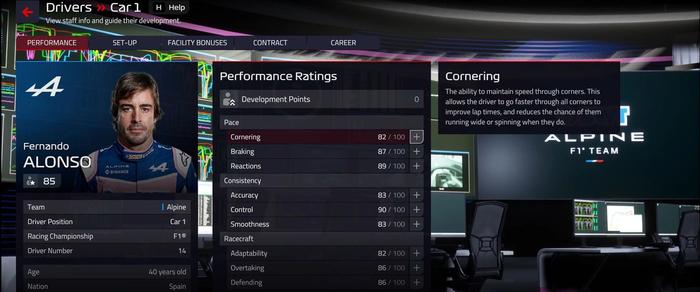 F1 Manager 2022 Alonso stats