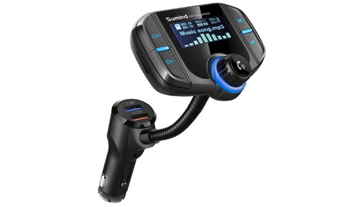 Best Bluetooth transmitter for car Sumind product image of a black device with an LCD display.