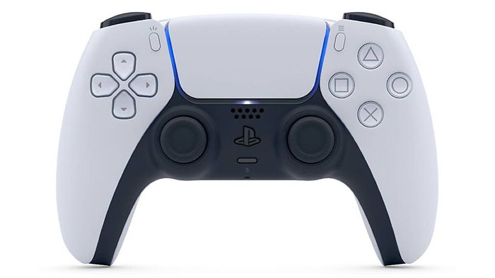 Latest controller news Sony product image of a white PS5 Dualsense gamepad.