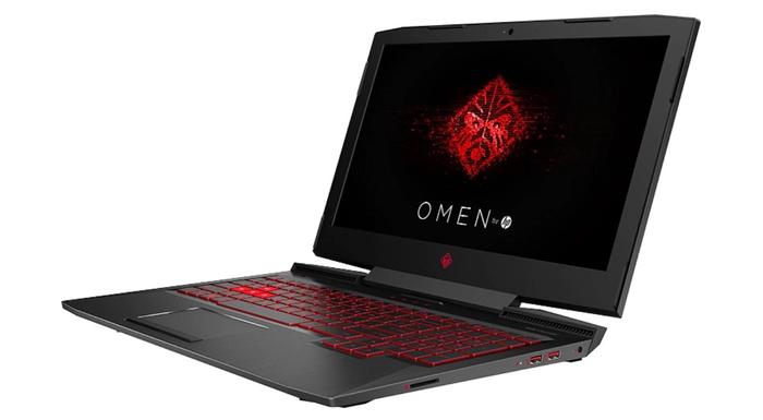 Best laptop for F1 Manager 2022 HP product image of a black laptop with red-backlit keys.