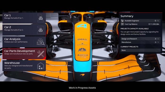 F1 Manager 2022 car development