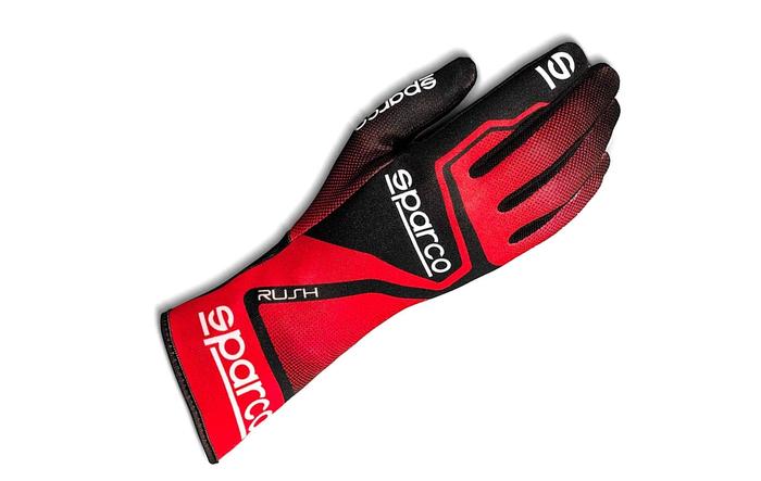Best gift ideas for racing games - Sparco Rush product image of a black and red glove with white branding.