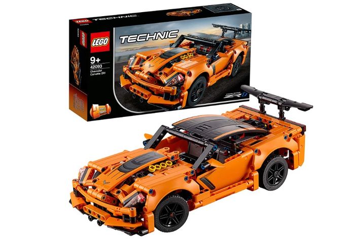 Best car LEGO set Chevrolet product image of a bright orange Corvette with black details.