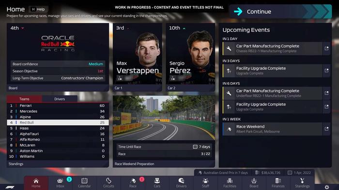 F1 Manager 2022 home screen