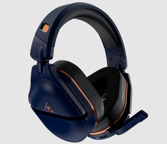 Latest headset news Turtle Beach product image of a cobalt blue and orange headset.