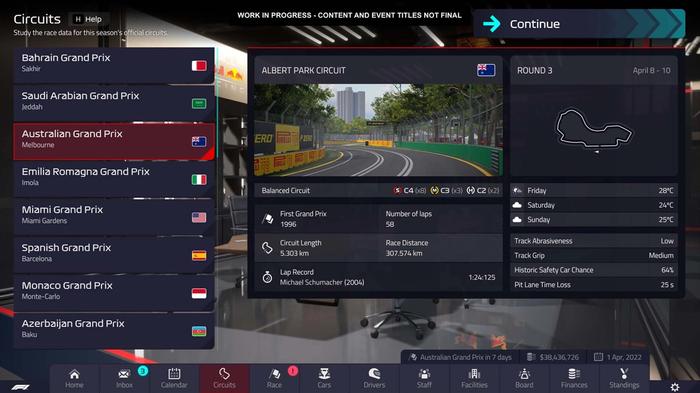 F1 Manager 2022 screenshot circuits overview