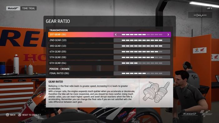 MotoGP™20 gear ratio setup Catalan