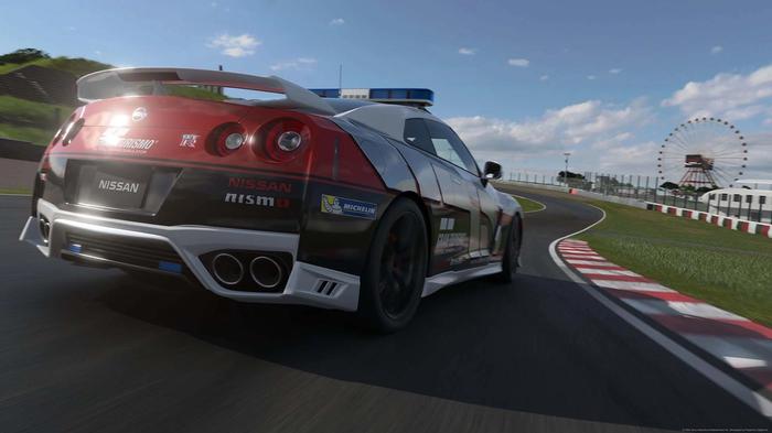 The Nissan GT-R Safety Car in Gran Turismo 7.