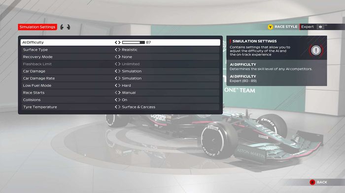 F1 2021 AI slider