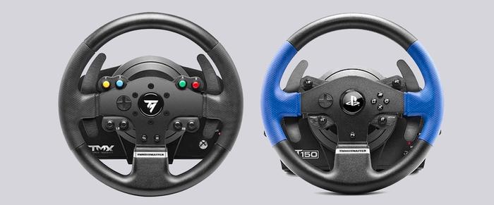 Best wheel for F1 2022 Thrustmaster product image of two black racing wheels. 