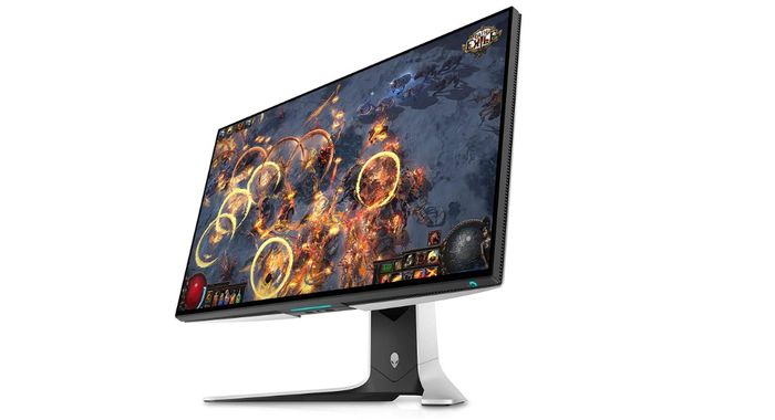 Best monitor for F1 2022 Alienware product image of a white and grey monitor with a game on display.