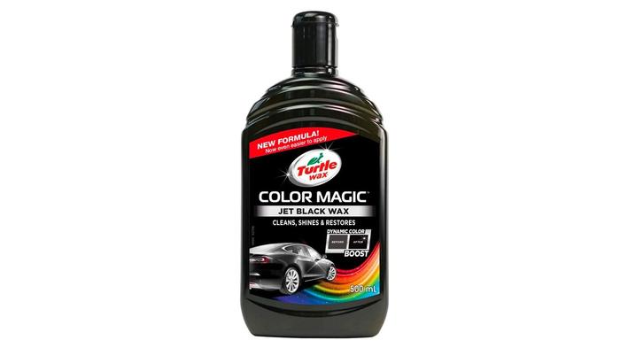 Best car wax for black cars Turtle Wax product image of a black bottle with a label featuring a black car and a rainbow pattern.