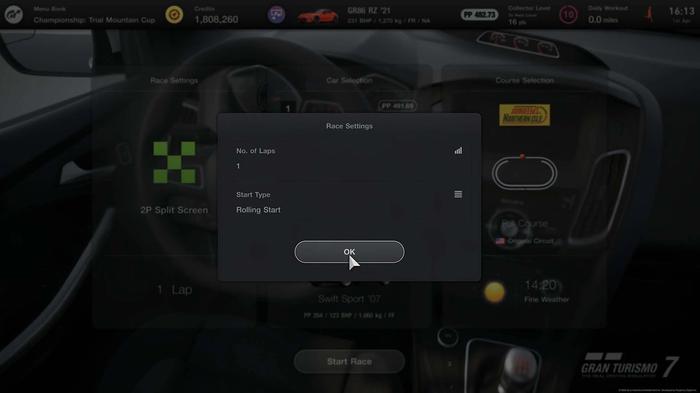 Gran Turismo 7 2P split screen race settings