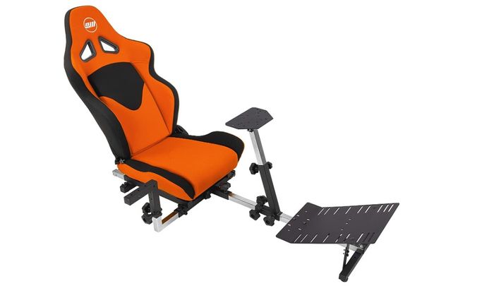 Best racing seat for Gran Turismo 7 OpenWheeler product image of an orange and black bucket seat.