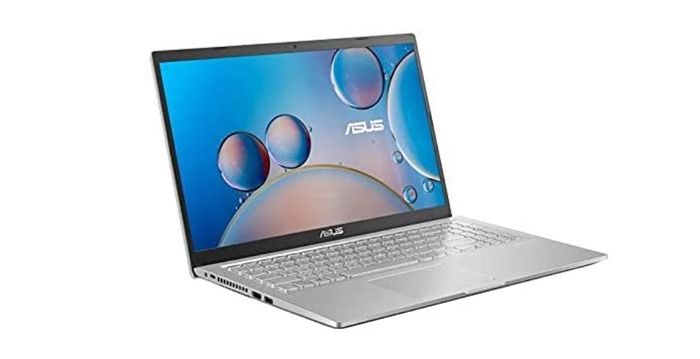 Best laptop for F1 Manager 2022 Asus product image of a silver laptops with bubbles on the display.