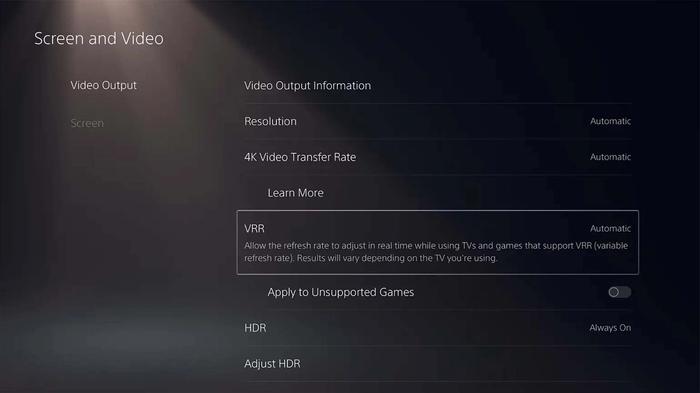 PlayStation 5 variable refresh rate settings