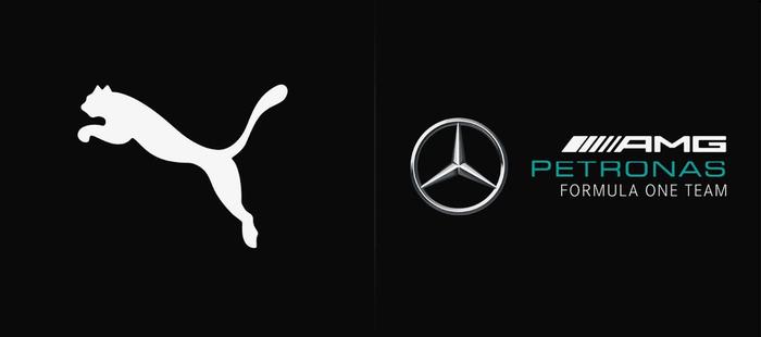 Latest football boot news PUMA x Mercedes image of both brands' logos.