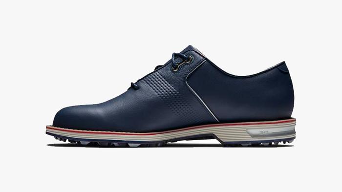 Best golf shoes FootJoy product image of a single navy leather golf shoe.