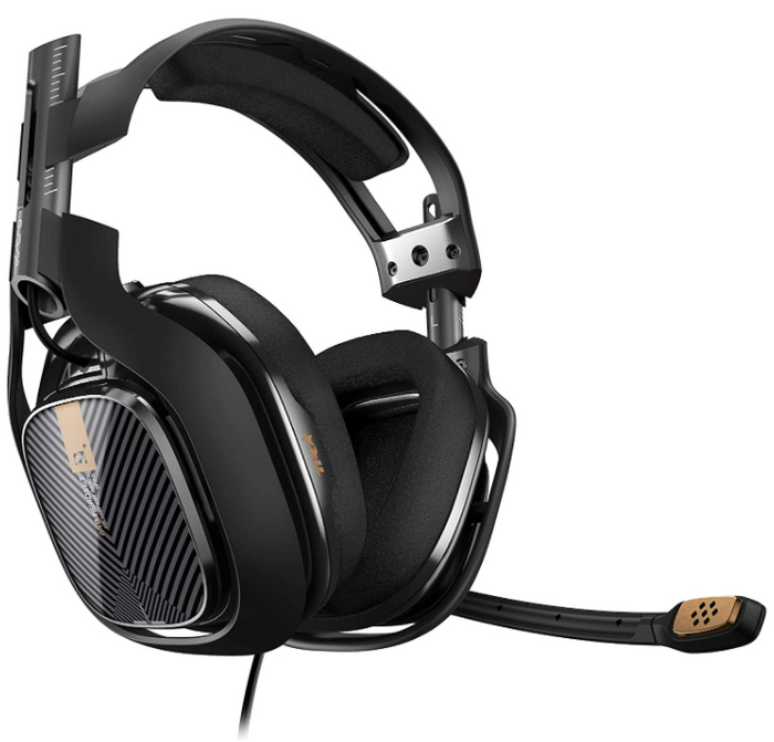 Best headset for Call of Duty Vanguard ASTRO Gaming product image of a black headset bronze details.