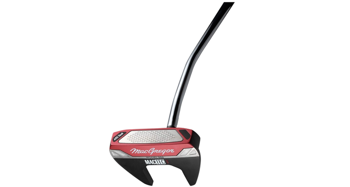 Best golf clubs MacGregor product image of the head of a black, silver, and red putter.