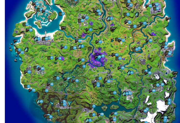 Fortnite Map Weapon, Shield and Ammo Locations