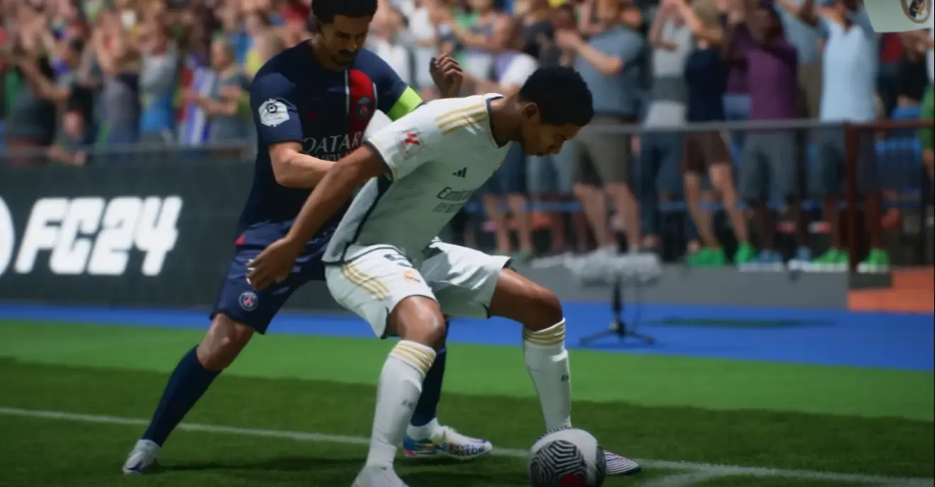 Players battle for the ball in EA FC 24