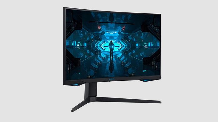 Best gaming monitor for Warzone Samsung product image of black monitor with a space ship hall on its display.