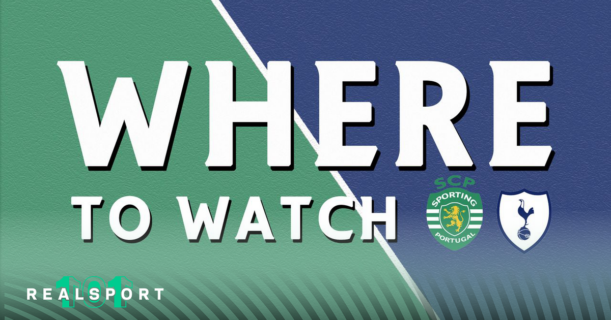 Sporting CP and Spurs badges with Where to Watch text
