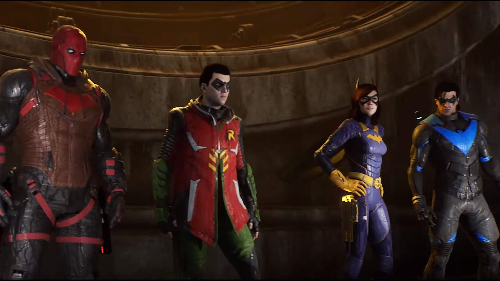 gotham knights protagonists red hood, robin, batgirl and nightwing