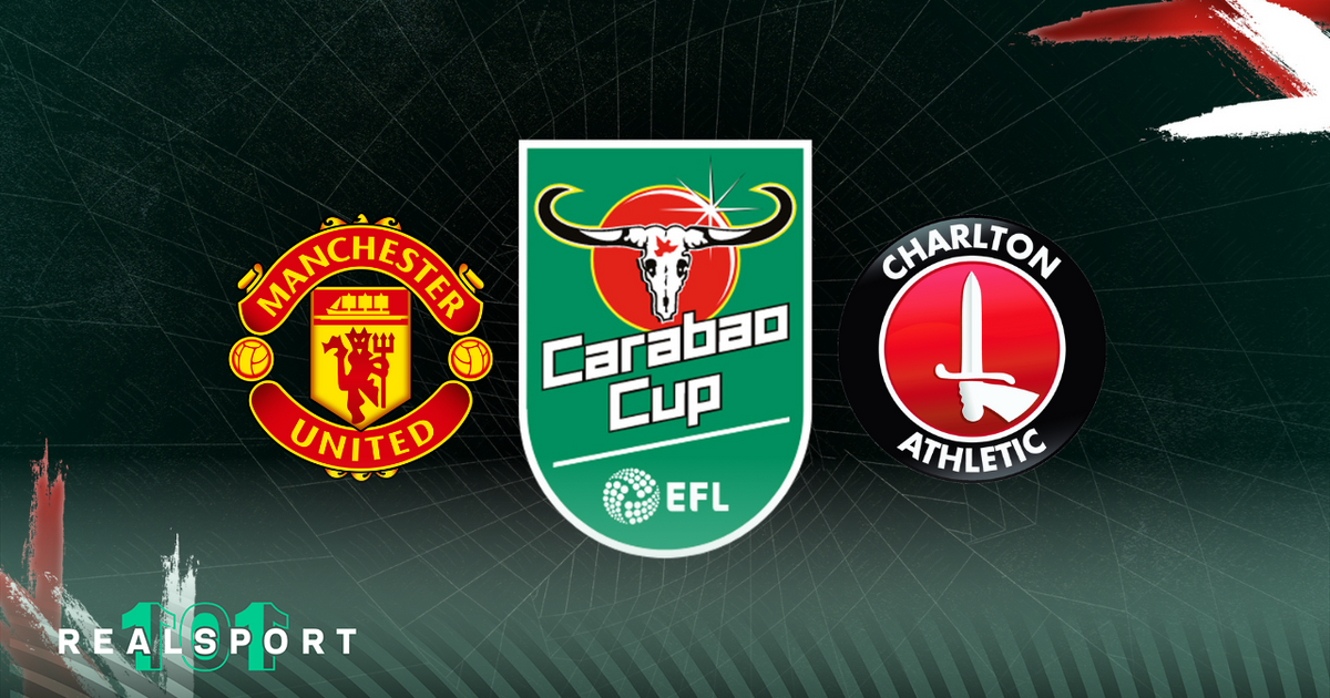 Manchester United and Charlton badges with Carabao Cup badge