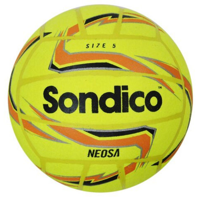 Best footballs Sondico product image of a yellow soft ball with orange details and a black Sondico logo