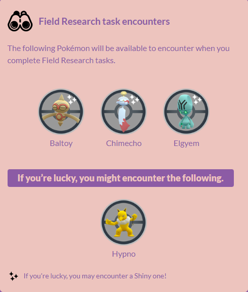 A look at the Pokémon GO field research encounters for this event.