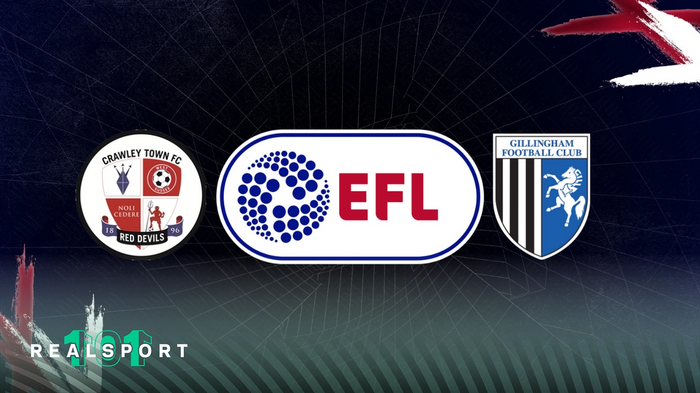 Crawley Town and Gillingham badges with EFL League Two logo