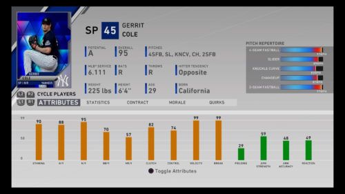 Gerrit Cole starting pitcher New York Yankees MLB The Show 20