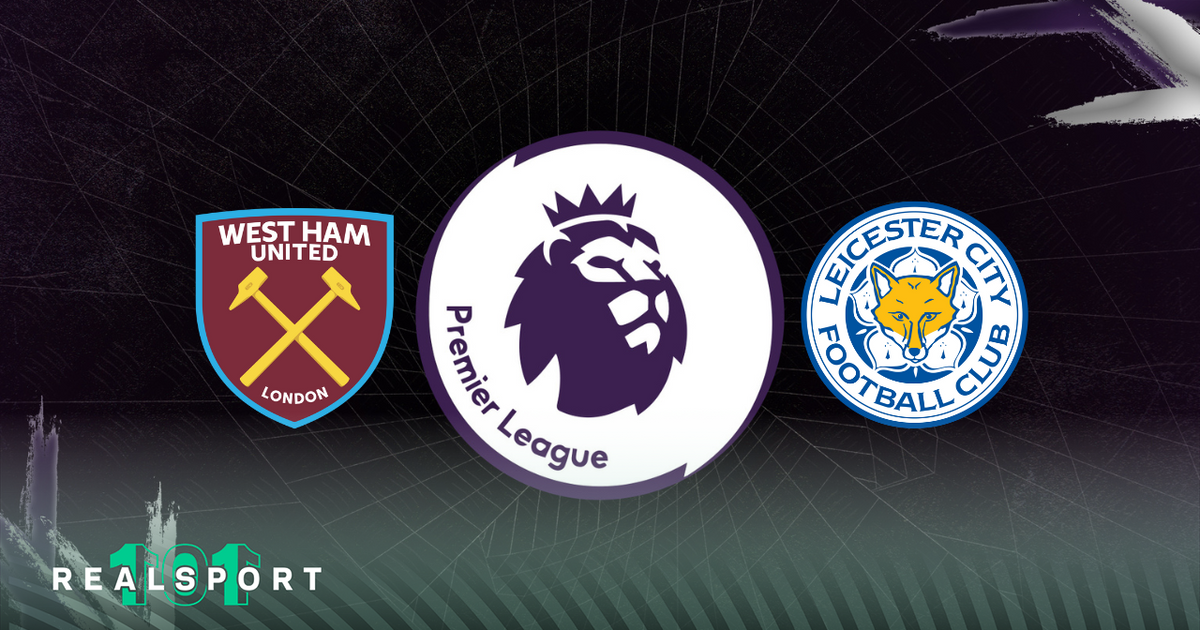 West Ham and Leicester badges with Premier League logo