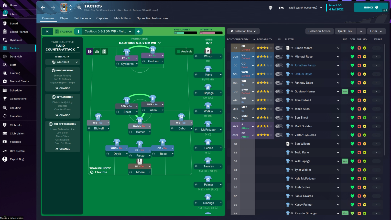 coventry city in the 5-3-2 formation in football manager 2023