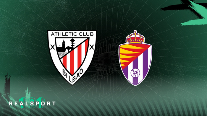 Athletic Bilbao and Real Valladolid badges with green background