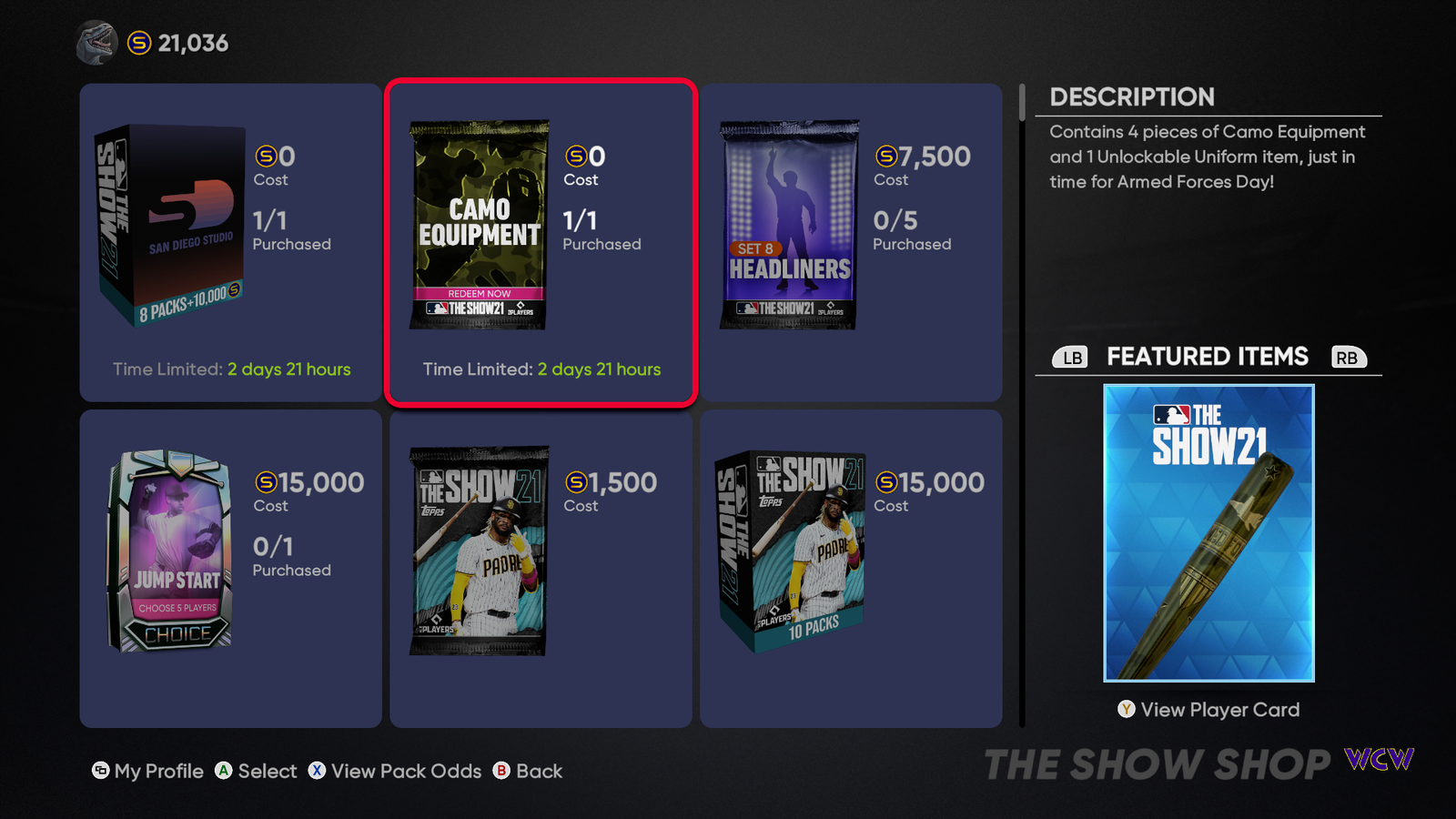 MLB The Show 21 Free Thank You Bundle Camo Pack